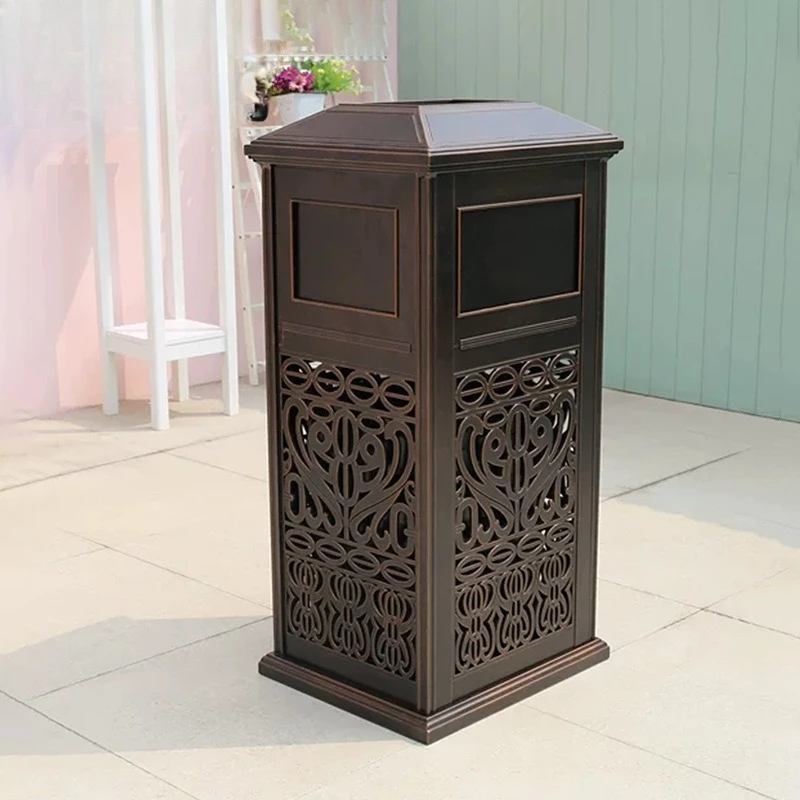 

Leisure Community Trash Can Villa Garden Public Area Cast Aluminum Peel Box B & B Retro Sanitation Classification Trash Bin