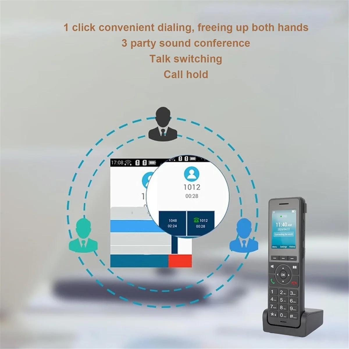 New 3C-Networking Cordless Phone with 2.4 Color Screen, Dual SIM VoIP Desktop Phone with WiFi BT for Home Office Communication