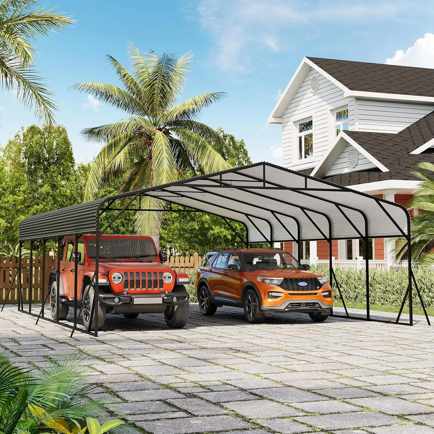 Metal Carport, 20x25 FT Outdoor Carport Canopy with Reinforced Base and Galvanized Steel Roof, Heavy Duty Garage, Customized