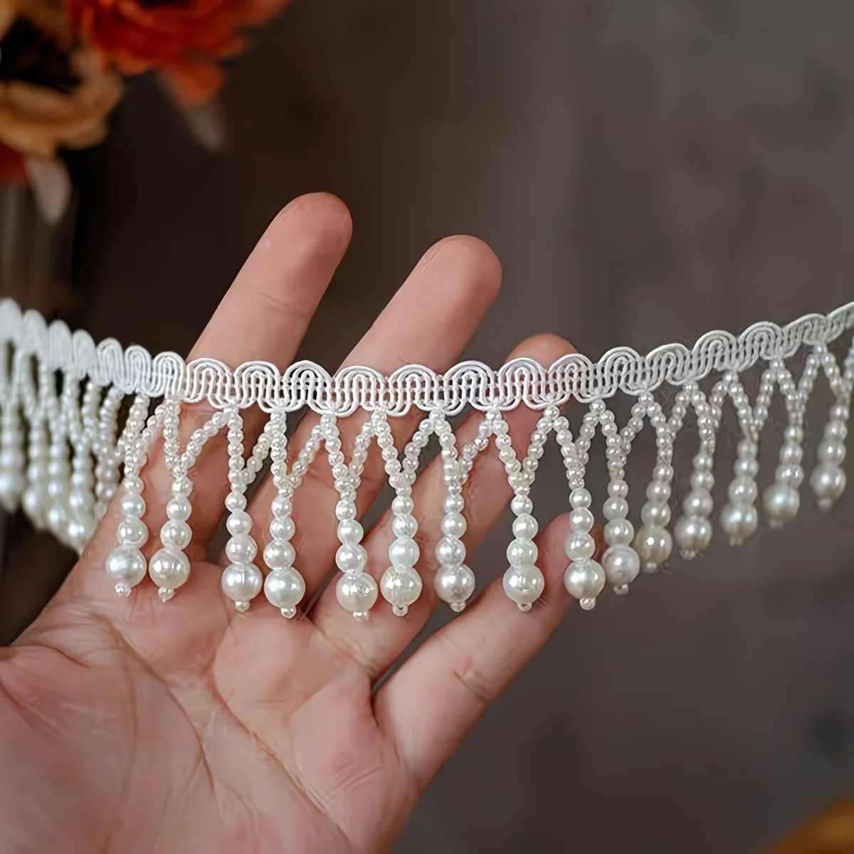 

Handmade Imitation Pearl Beaded Tassel Lace Wedding Dress Additions Clothing Materials Headdress Cloths Additions
