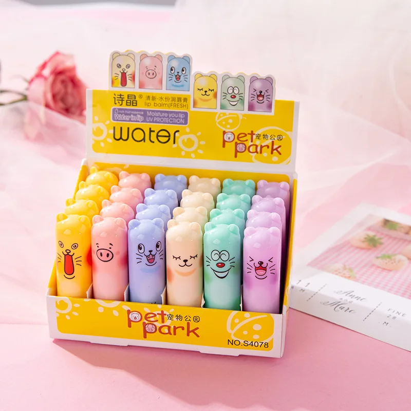 24Pcs Cute Bear Lip Balm Fruit Flavored Clear Moisturizing Lip Balm Set Kids Girls Lips Care Party Gifts Wholesale