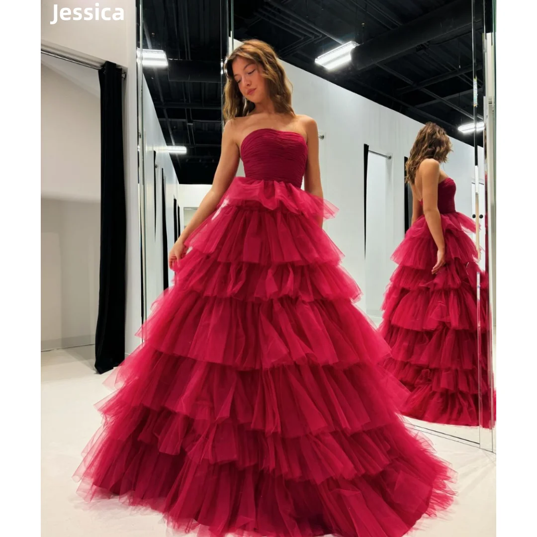 Jessica Claret Wedding Dress Handmade Tulle Multi-layer Prom Dresses A-line Sexy Off-shoulder Women Bespoke Occasion Dresses