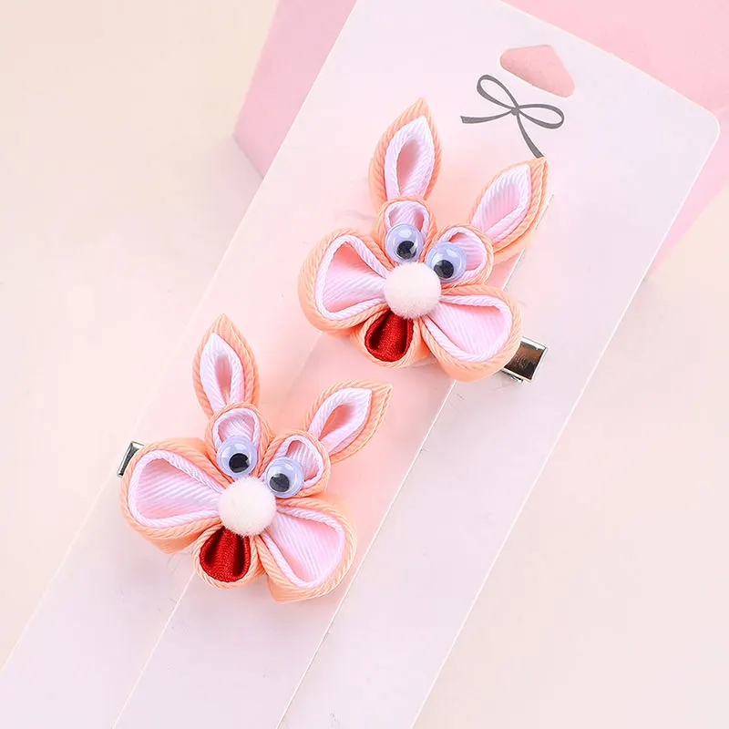 2Pcs Lovely Rabbit Hair Clip For Kids Pink Ribbon Bunny Ears Hair Clips Girls Barrettes Headwear Korea Simple Hair Accessories image 3