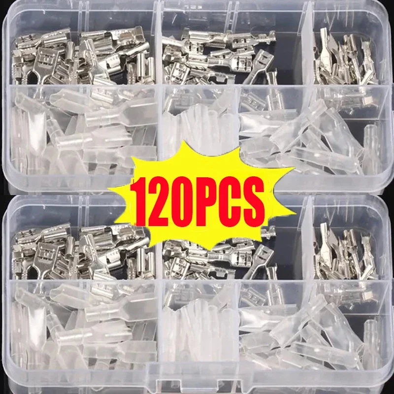 120PCS Box Insulated Male Female Wire Connector 2.8/4.8/6.3mm Electrical Crimp Terminals Termin Spade Connectors Assorted Kit