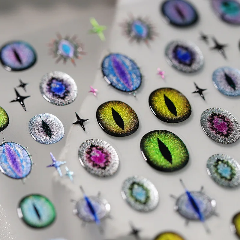 5D Relief Shiny Magic Colorful Silver Demon Eye Devil Starlight Love Staff Adhesive Nail Art Stickers Decals Manicure Punk Charm