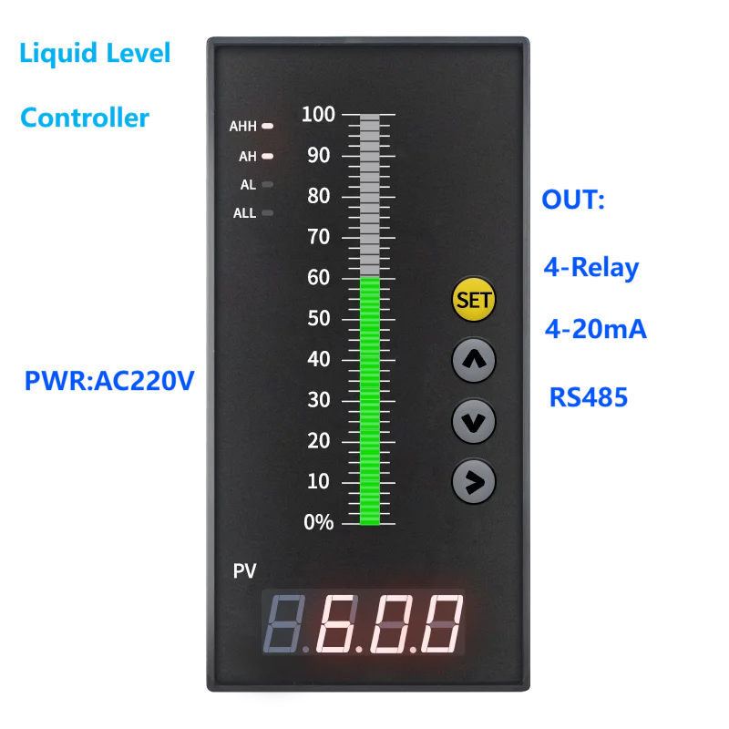 Water Level Controller for Pump 4-20mA RS485 Liquid Level Indicator 4-Relay Alarm Level Control Instrument with AC220V