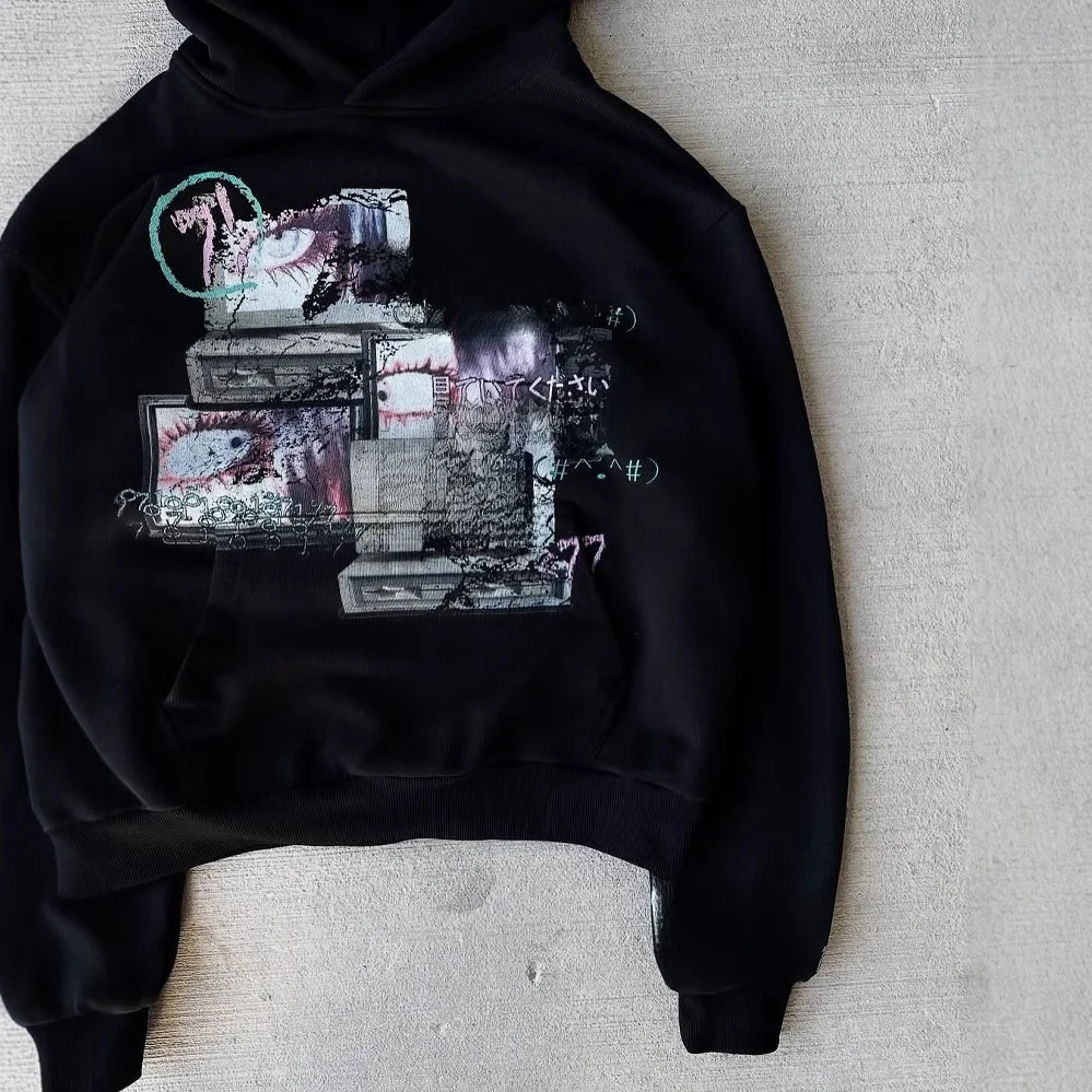 Street Style Long Sleeve Hoodie Sweatshirt Dark Print European And American Style Y2K Trendy Outerwear For Women