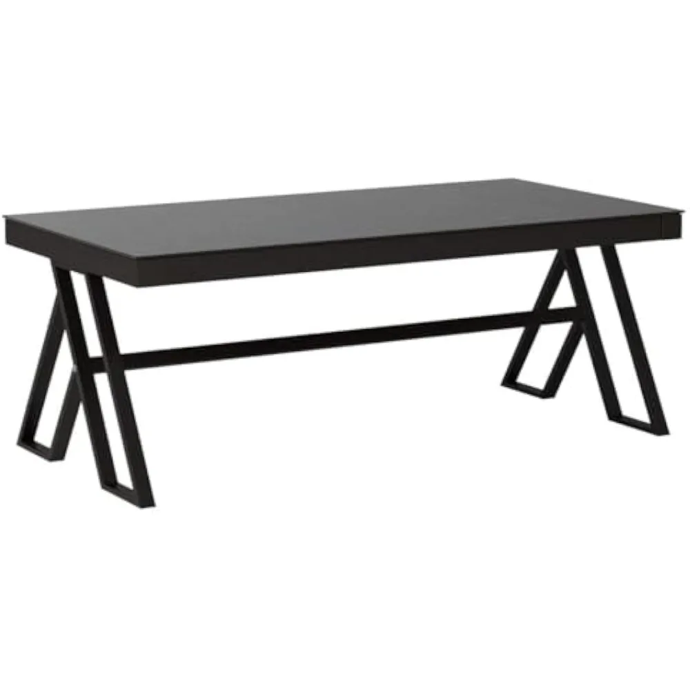 Tempered Glass Tea Table Coffee Table Cocktail Desk Table - Modern Steel Triangular Legs Living Room Desk Decor
