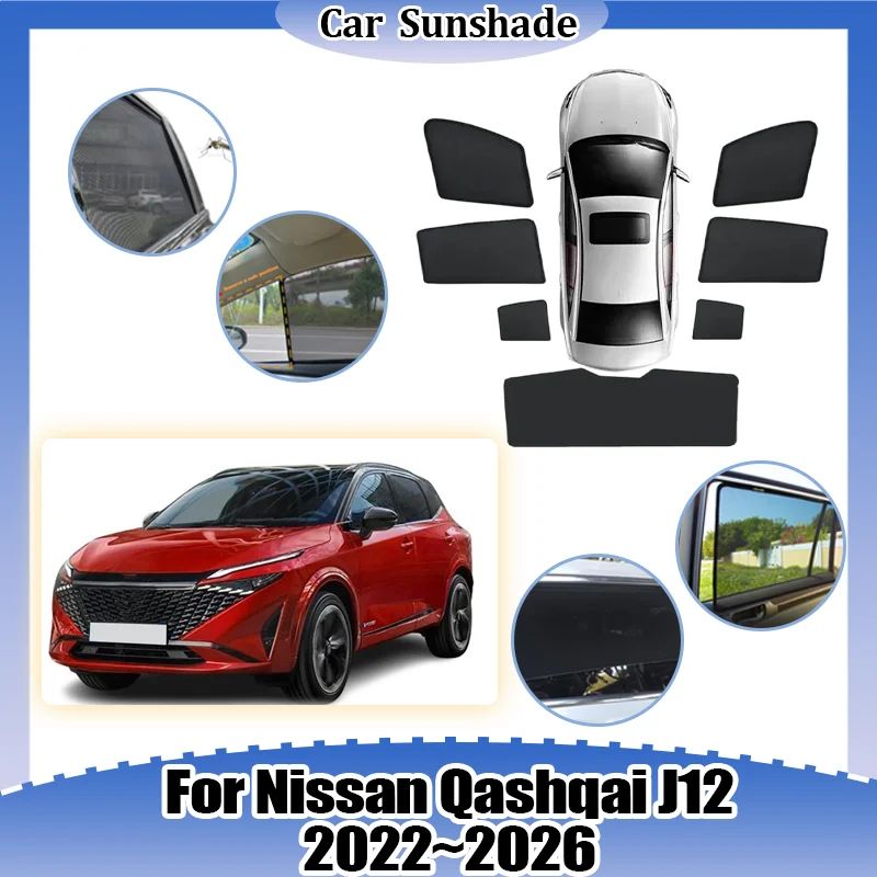 

Солнцезащитный козырек для Nissan Qashqai J12 e-Power 2022~2026: Сетчатые шторки для защиты от солнца и УФ-излучения, дышащие, обеспечивающие конфиденциальность, аксессуары для автомобиля
