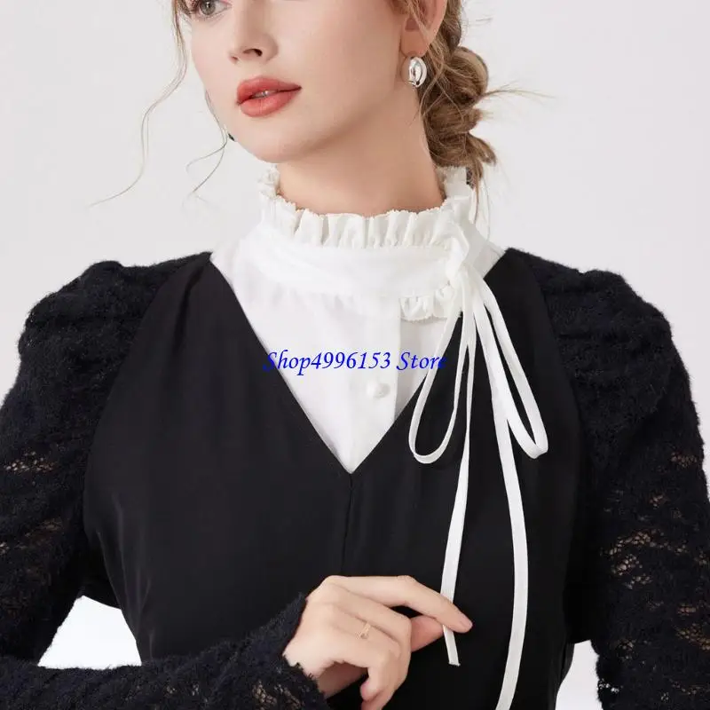 Q0KE Women False Twlar Fashion Ruffled Stand Twhice Twhice High Decorative Twalar