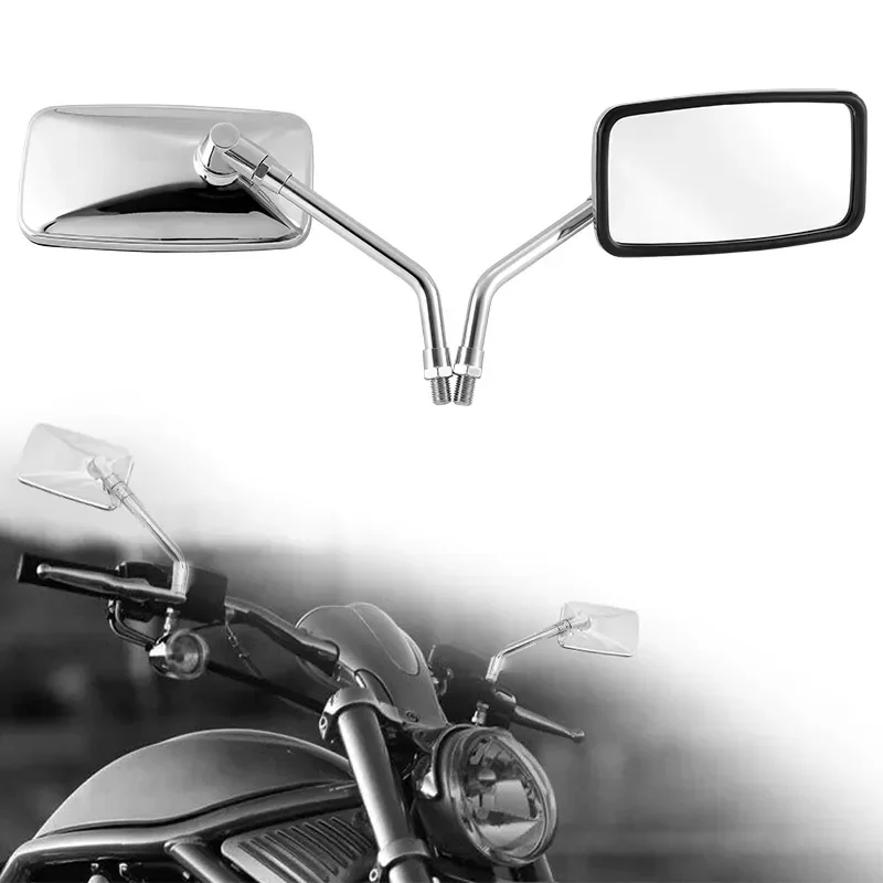 Pair Universal Rectangle Motorcycle Rearview Mirrors 10mm Chrome retrovisor  moto mirror moto For Honda Motorbike Scooter E-Bike