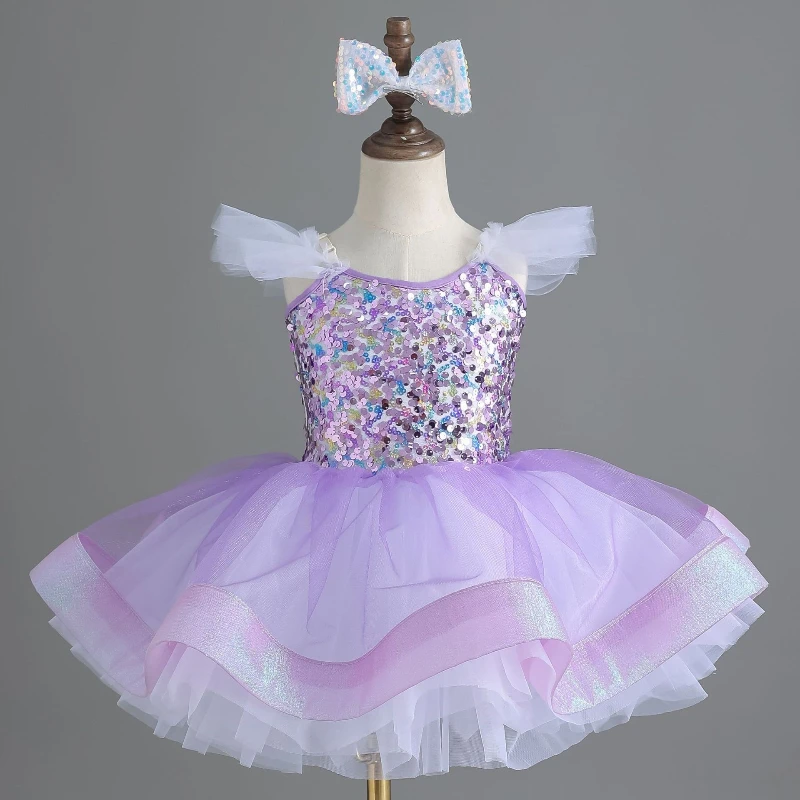 

Sparkly Sequined Tulle Tutu Dress Fluffy Design Elegant Princess Dance Outfit for Little Girls Ballet Shows & Kindergarten Stage