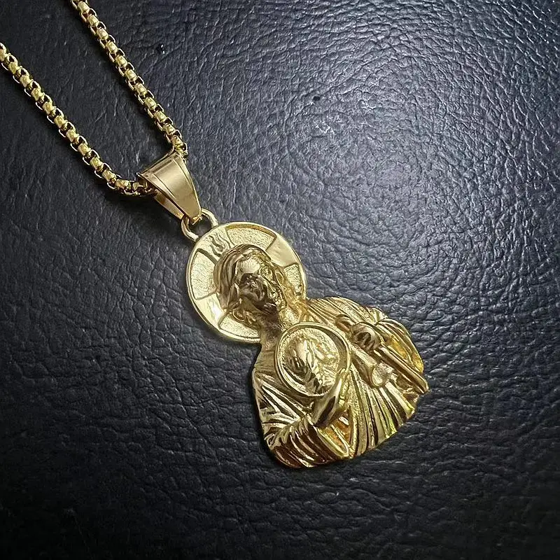 

316 stainless steel gold plated Saint Jude bust pendant for men