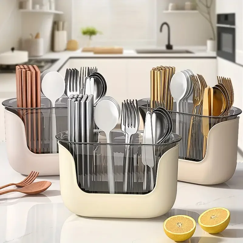 Kitchen Spoon Chopstick Storage Silverware Drying Drain Basket Cutlery Holder 3 Compartment Flatware Caddy Kitchen Accessories