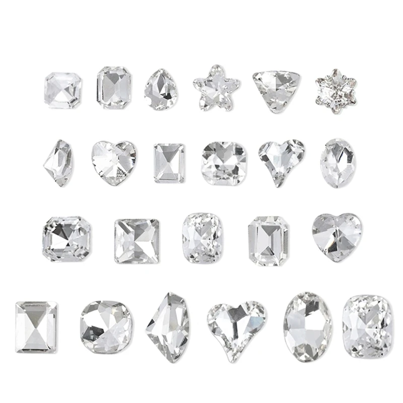 E1YE 10x/Set Irregular Nails Art Pointed Bottom Rhinestones Heart Crystals