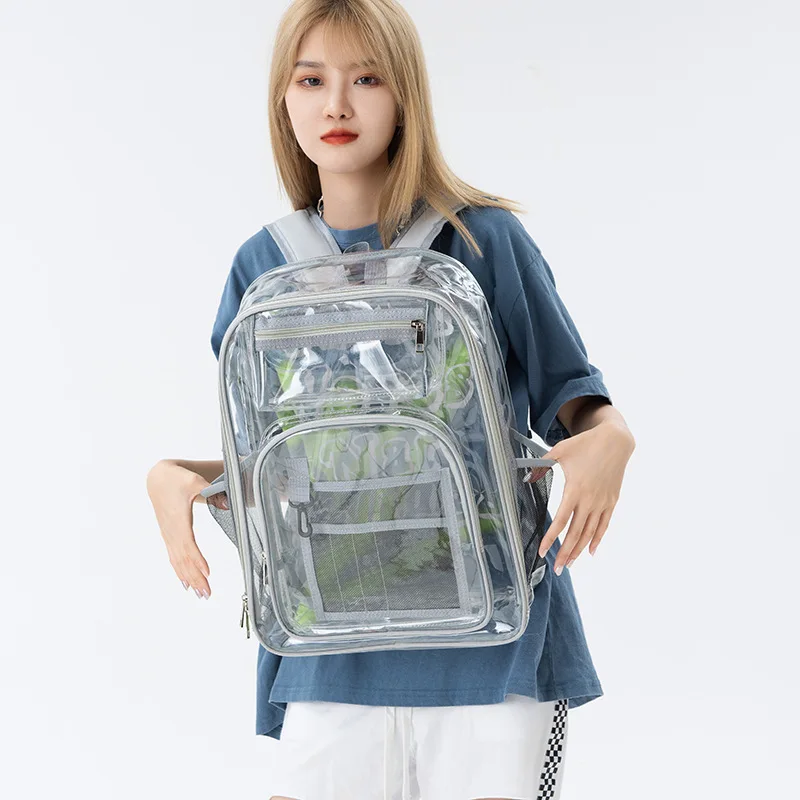 

Explosive Transparent PVC Outdoor Sports Fitness Waterproof Travel Visible Backpack Large Capacity See Through Solid