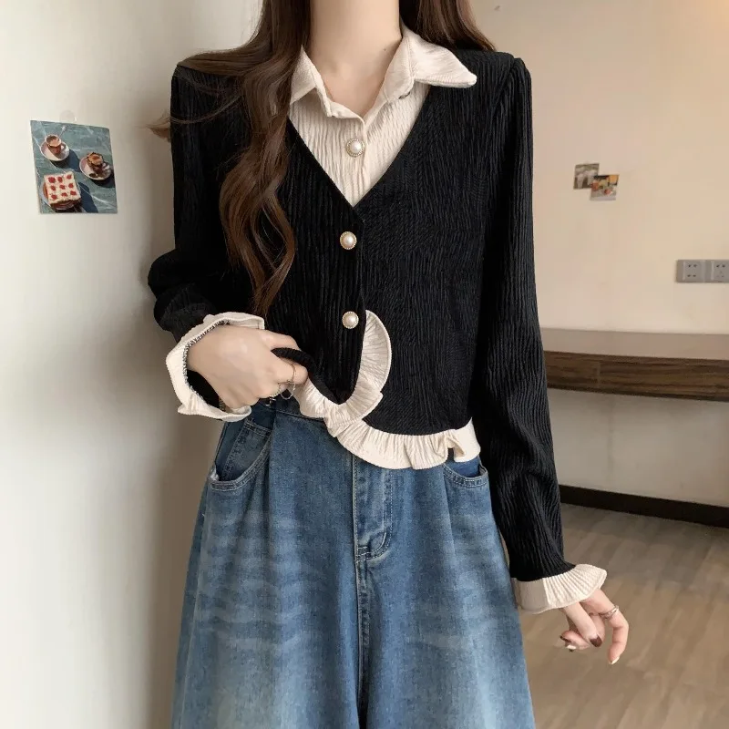 Corduroy Woman Top Tall Full Long Sleeve Aesthetic Elegant Chic Streetwear Clothing Sales Shirts & Blouses for Women Button Up