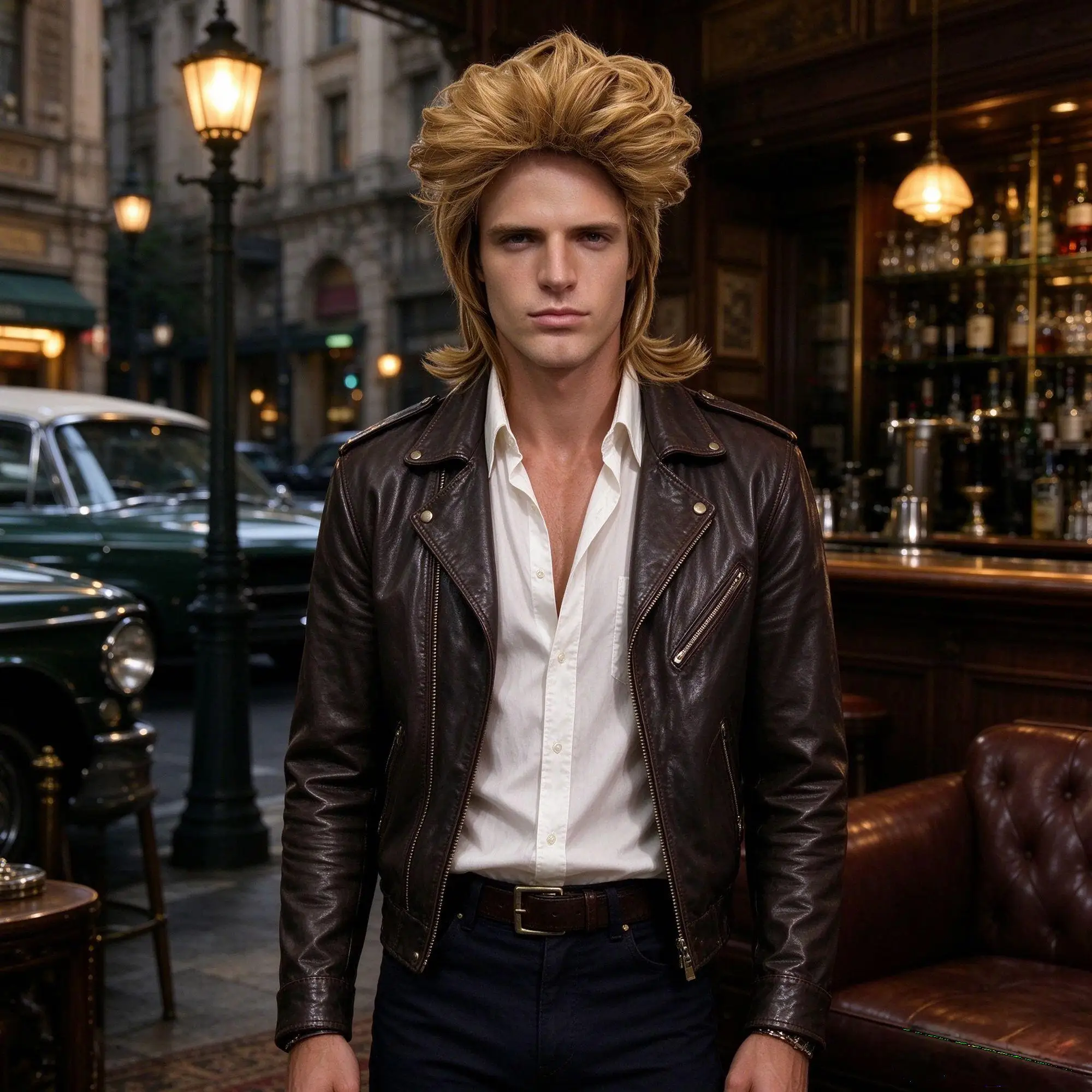 Men Synthetic Wig Golden Blonde Mullet Shaggy Layered Wavy Hairstyle Retro Rock Style For Party Cosplay Halloween Themed Event