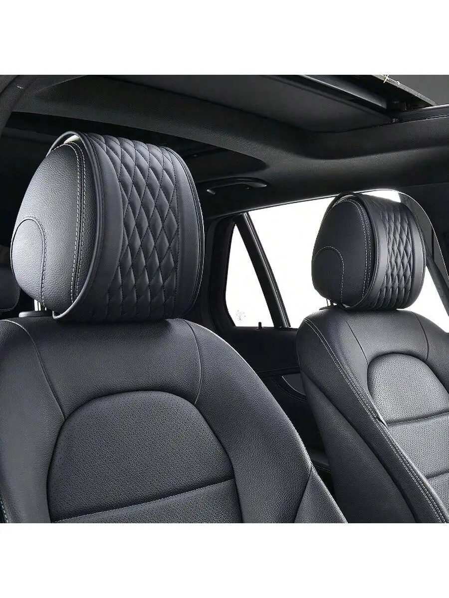 2PCS Headrest Covers, Comfortable Leather Lattice Pattern Car Headrest Cover Adds Headrests And Car Decorations, Universal