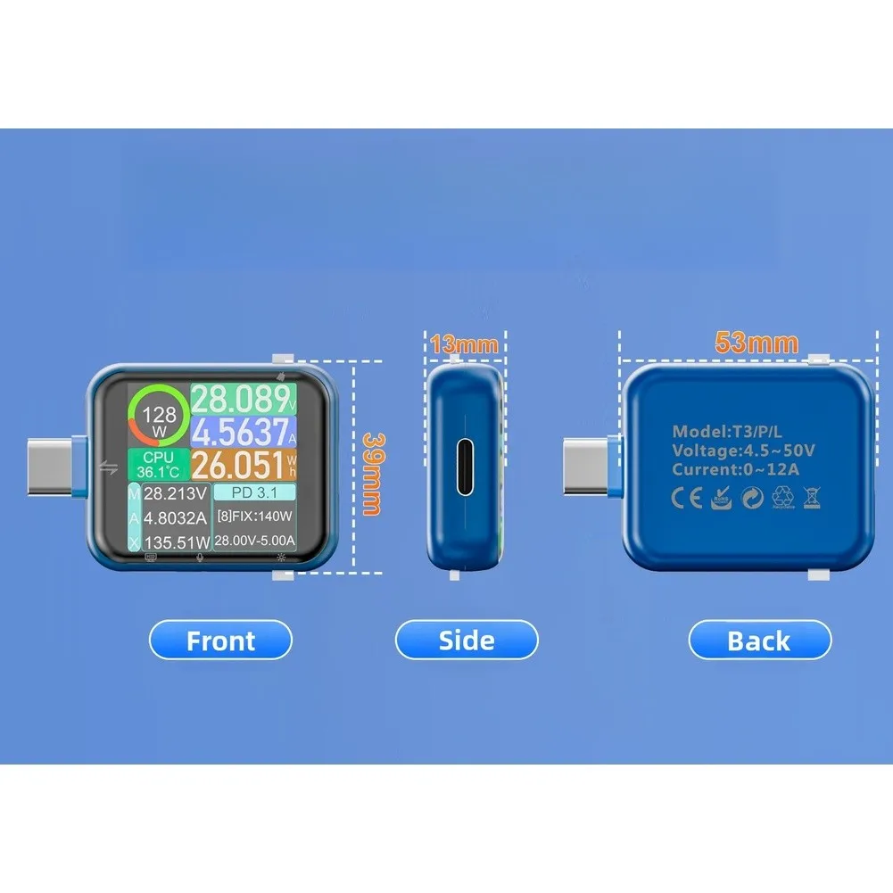 For T3P USB Tester Touch Screen Power Meter Voltage Current Detector For PD3.1 QC Fast Charging Analysis Tool With Metal Case