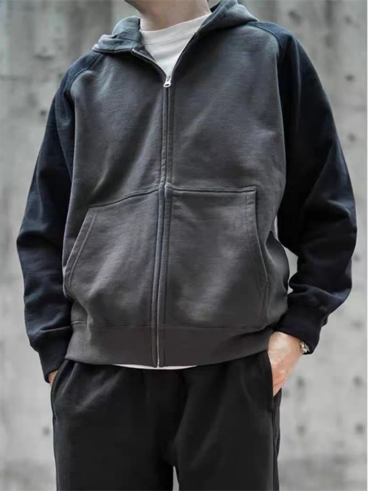 

Осень-зима, цветная толстовка на флисовой подкладке, мужская негабаритная куртка с капюшоном на молнии, утепленная теплая повседневная толстовка, свободное пальто