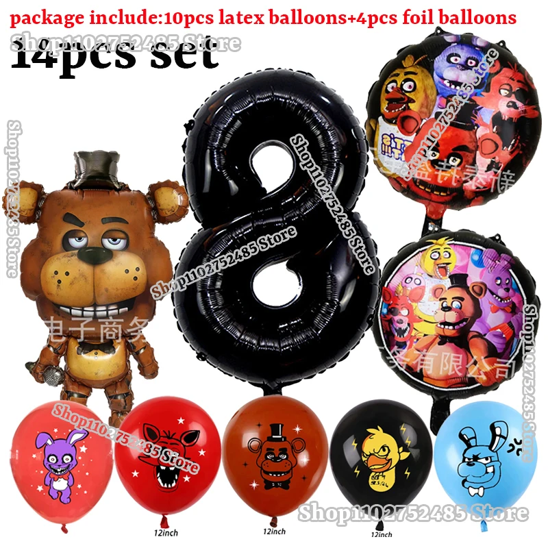 Five Nights at Freddy's Ballons Babyparty-Dekorationen Kindergeburtstag Partydeko Zubehör FNAF Bärenfigur Globale Accessoires