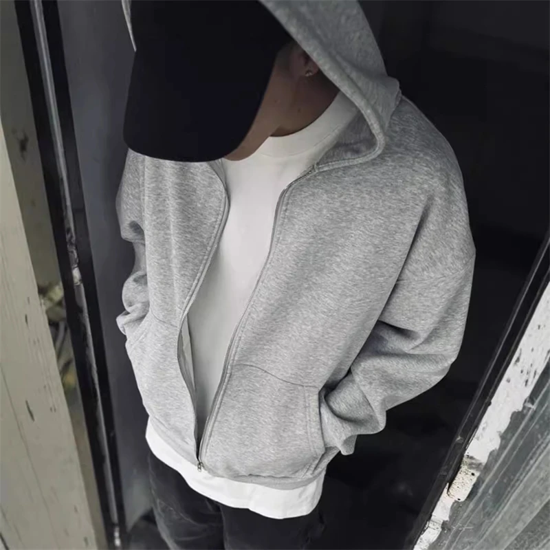 2024FW Grey Zipper Cardigan Saint Hoodie Men Women Best Quality Heavy Fabric Sweatshirt Pullovers