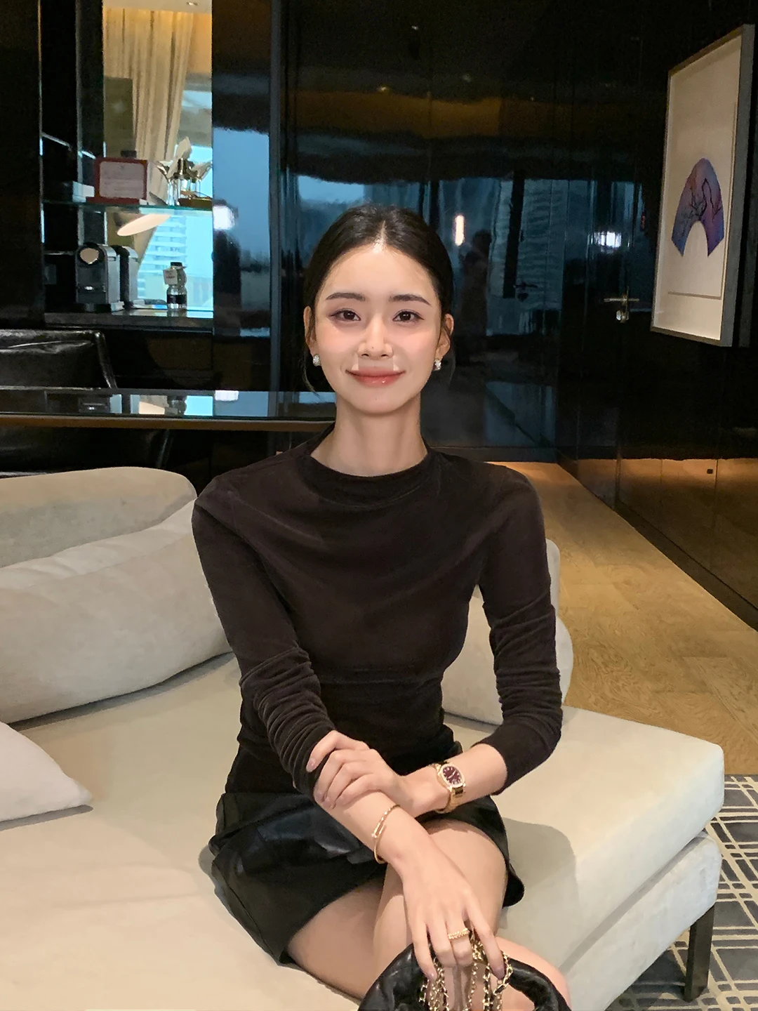 

Maven Lin женский бархатный вязаный топ с застежкой на талии и высоким воротником, базовый слой, повседневный длинный свеч, смесь полиэстера