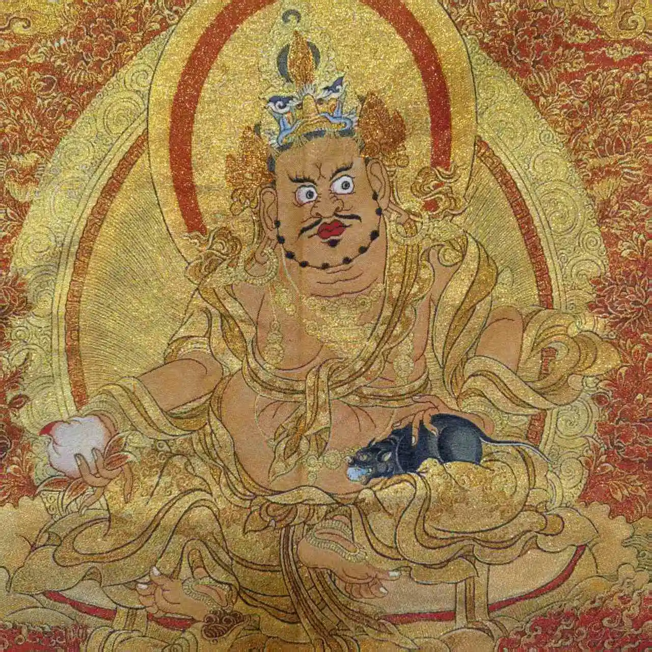 35 "Thangka التطريز البوذية التبتية الحرير التطريز الأصفر جامبالا يجلس بوذا الثانغكا شاشة معلقة قاعة العبادة