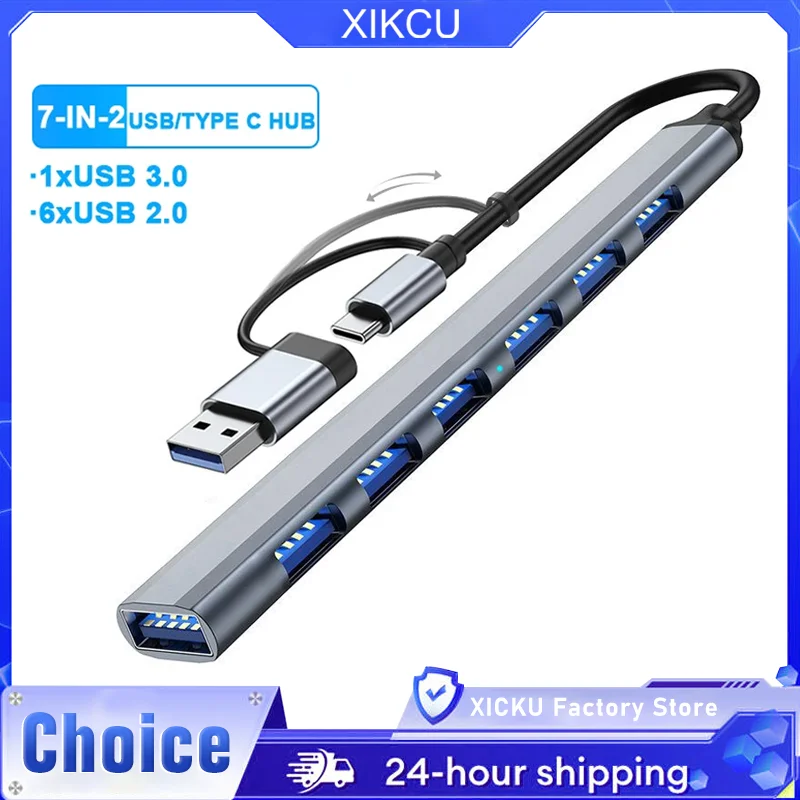 

7 In 2 USB HUB Type-C HUB Multi USB Splitter USB Adapter OTG USB to USB 3.0 HUB for Macbook Pro 13 15 Air Mi Pro PC Laptop