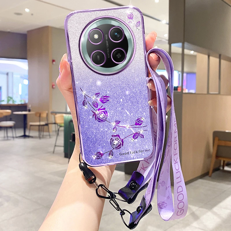 Lanyard Plating Phone Case For Honor X8d X5C X7e Plus X9A X6b X9C Smart X8 4G 5G Lens Protection Silicone Soft TPU Cover Cases