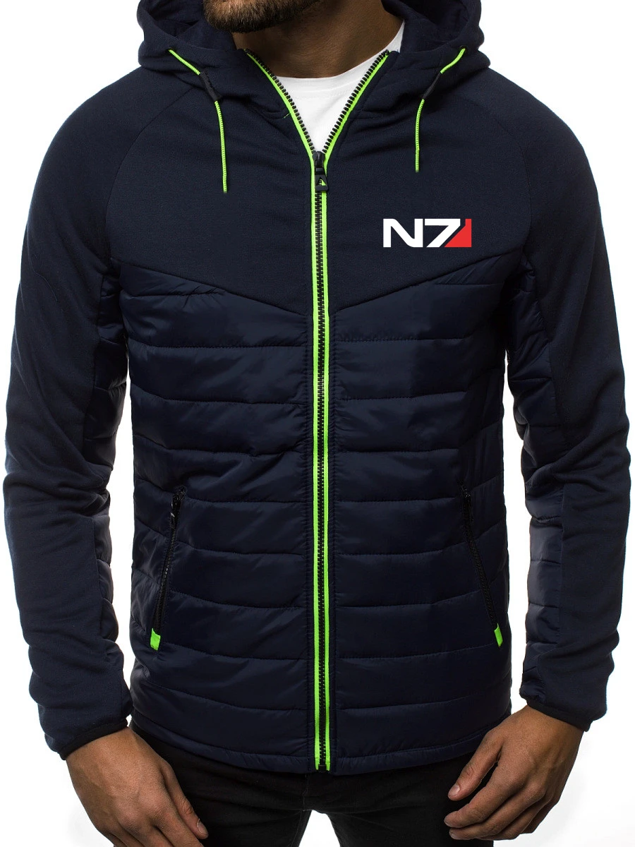 Chaqueta de plumón con estampado de Logo N7 para hombre, Chaqueta de algodón hecha a medida, de alta calidad, con cremallera, sudadera con capucha,