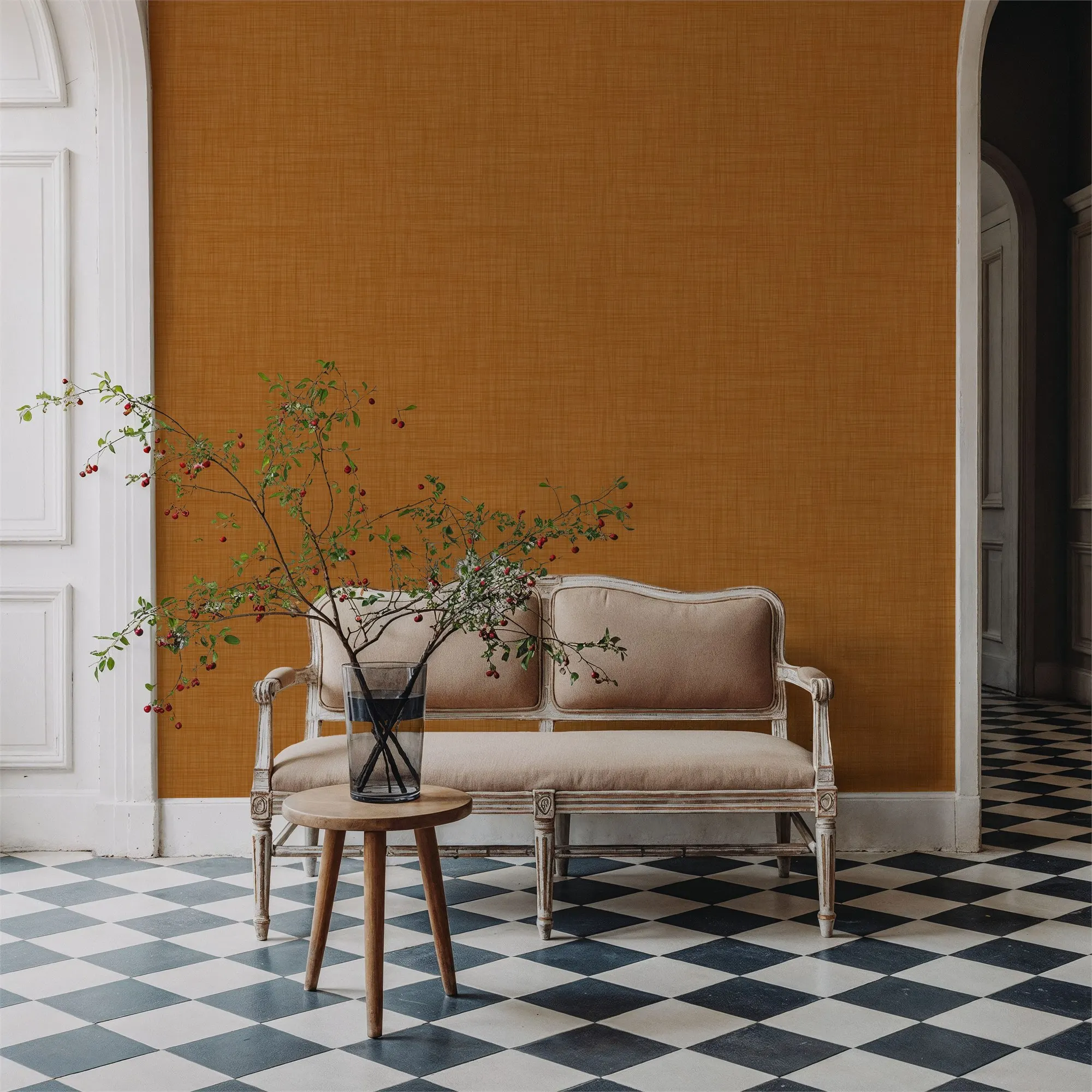 Custom Mottled Linen Effect Orange Wallpaper for Walls Made to Measure Large Wall Mural