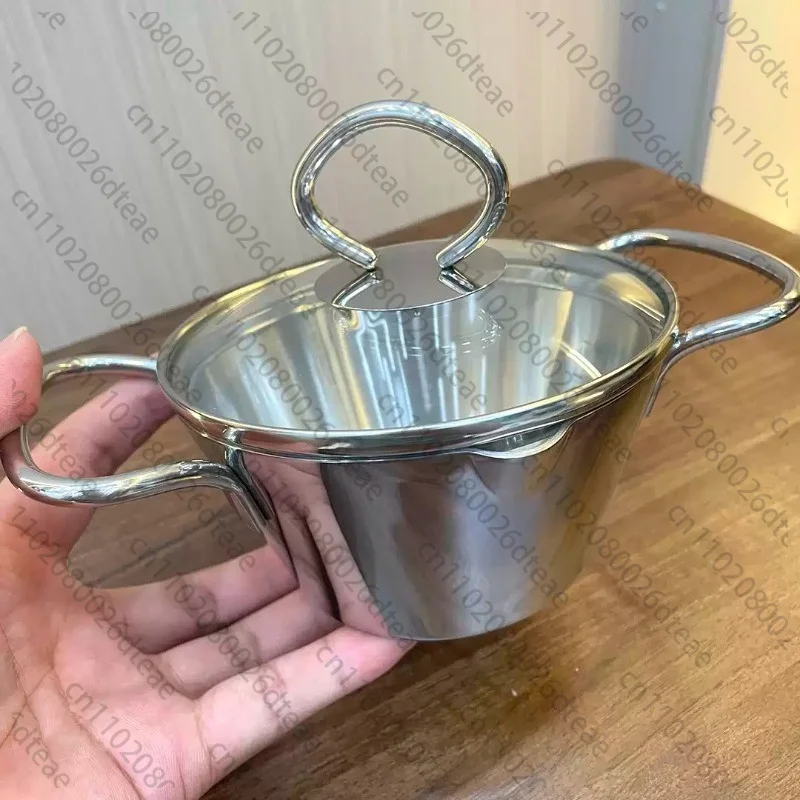 Stainless Steel Double Ear Milk Pan Simple Heat Oil Melt Butter Small Saucepan Anti-fall Milk Splash Oil Complementary Food Pot