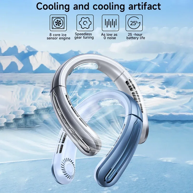 แบบพกพามินิแขวนคอพัดลมดิจิตอลจอแสดงผลพัดลมไร้ใบพัดสายคล้องคอ Air Cooler USB ชาร์จพัดลมระบายความร้อนเครื่องมือ