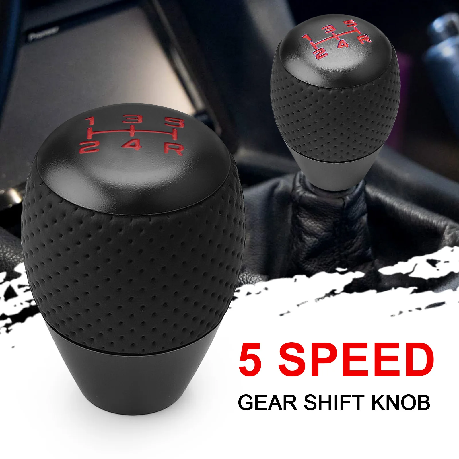 

CNSPEED Knob Shift Head Universal 5 Speed Aluminium Car Gear Shift Knob Leather With M8 M10 M12 Adapter Shift Lever Gear Level