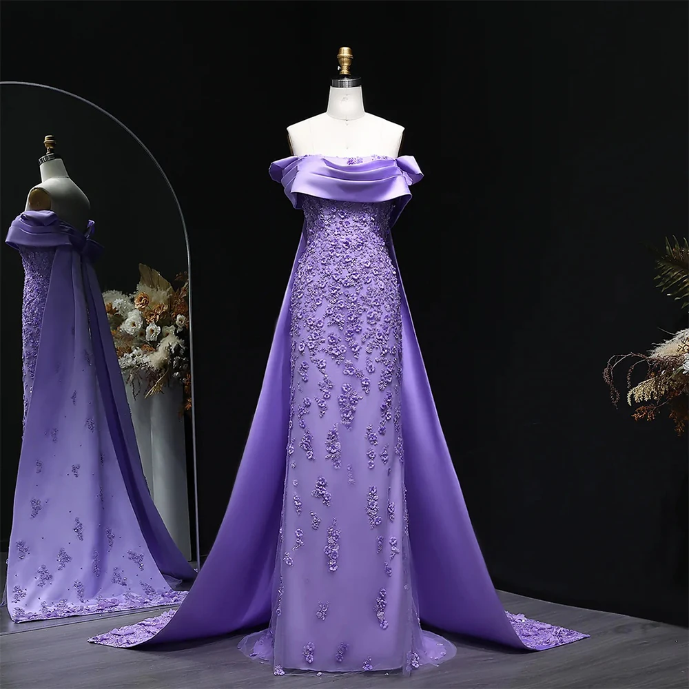 

Arya Purple Elegant Evening Dresses Satin for Floor-Length Off the Shoulder Prom Dress Appliques Vestidos De Fiesta Customized