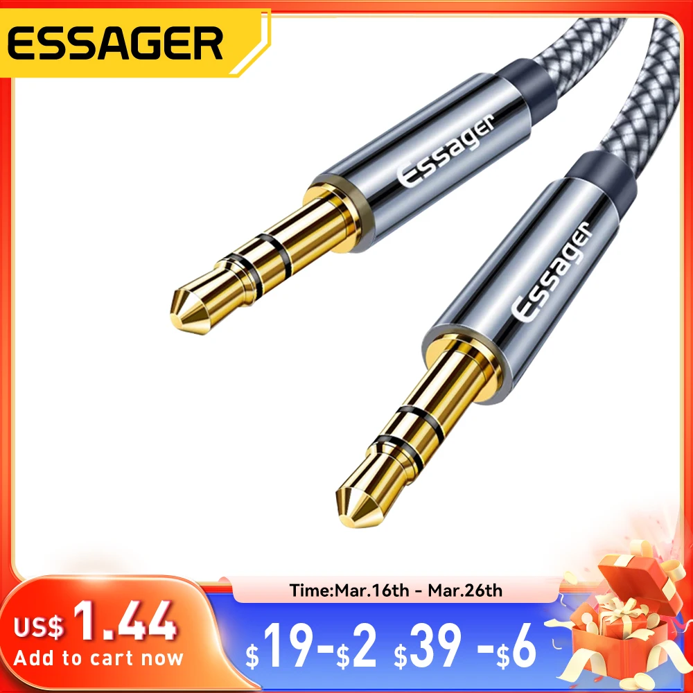 Essager Aux Cable Speaker Wire 3.5mm Jack Audio Cable For Car Headphone Adapter Male Jack to Jack 3.5 mm Cord For Samsung Xiaomi