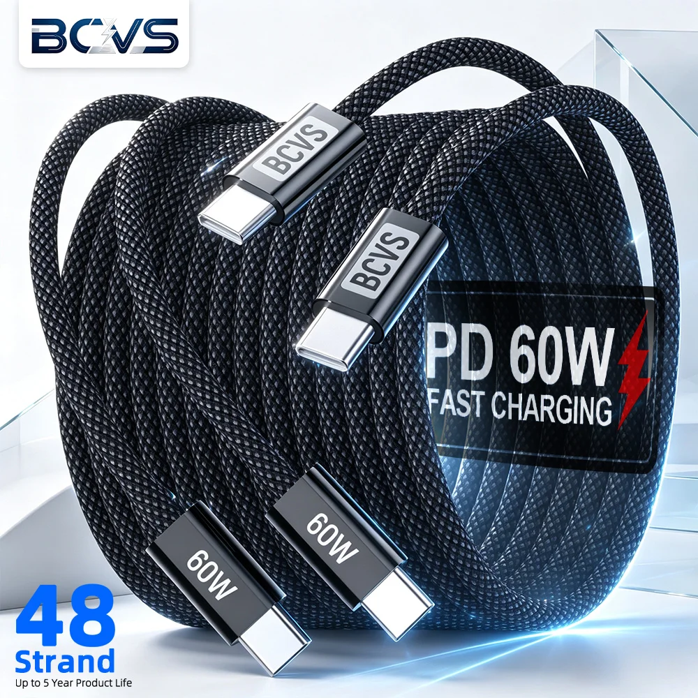 2 Pack Braided USB-C to USB-C Cable 60W PD Fast Charging Data Sync Cord Compatible with iPhone 15/15 Plus/15 Pro/15 Pro Max