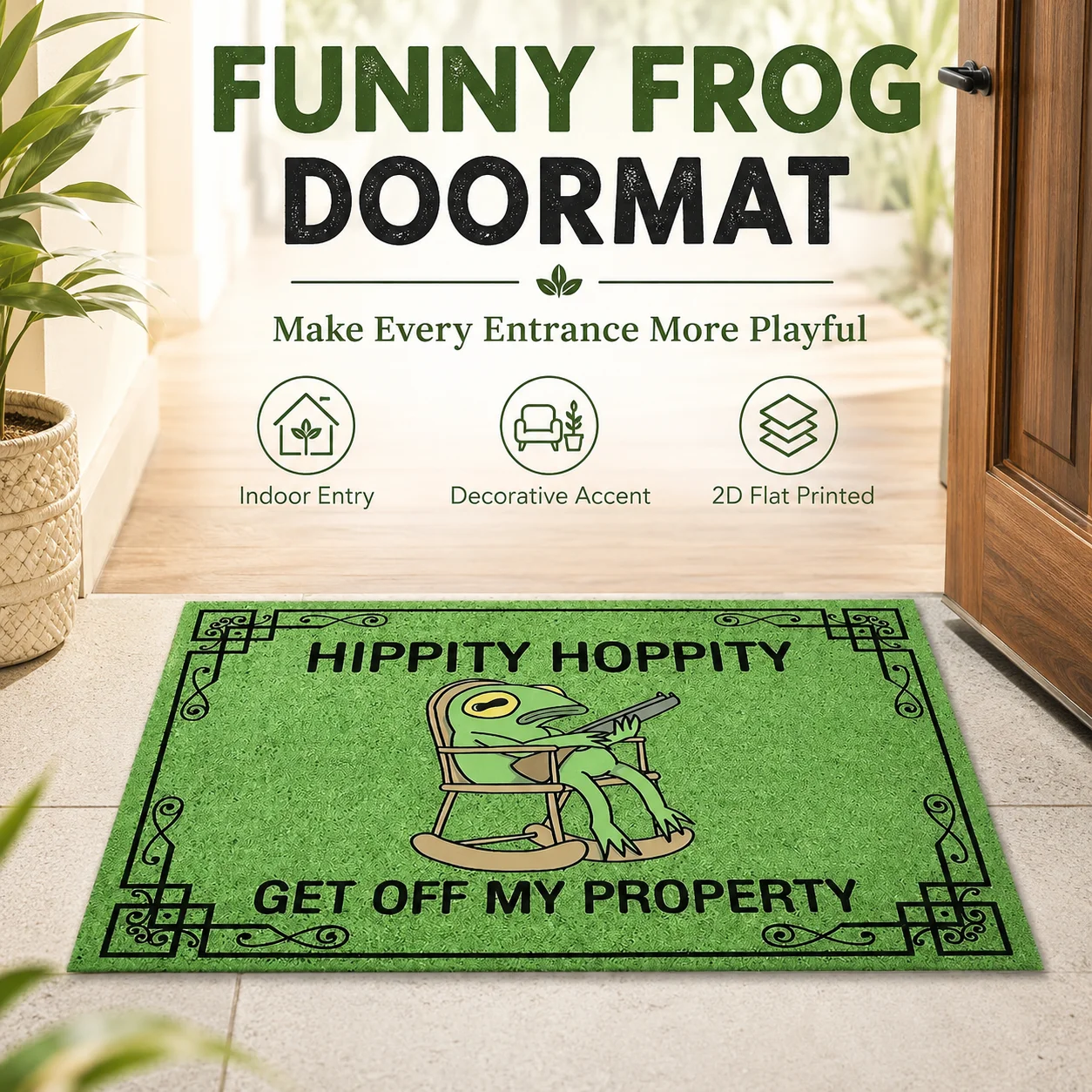 

Hippity Hoppity Frog Doormat 2D Flat Printed Felt Floor Mat Funny Meme Entryway Rug Non-Slip Indoor Front Door Carpet