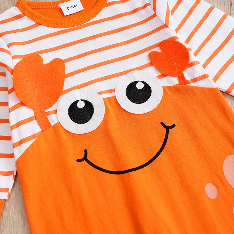 0-36M Newborn Spring and Autumn New Style Cute Crab Long sleeved Pure Cotton jumpsuit