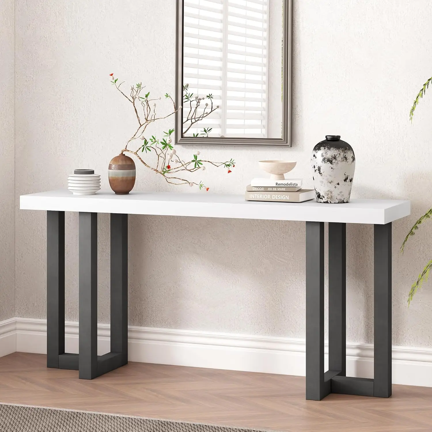 

Modern Wood Console Table with Geometric Design for Entryway Living Room Hallway 15.7x63x30 Customized