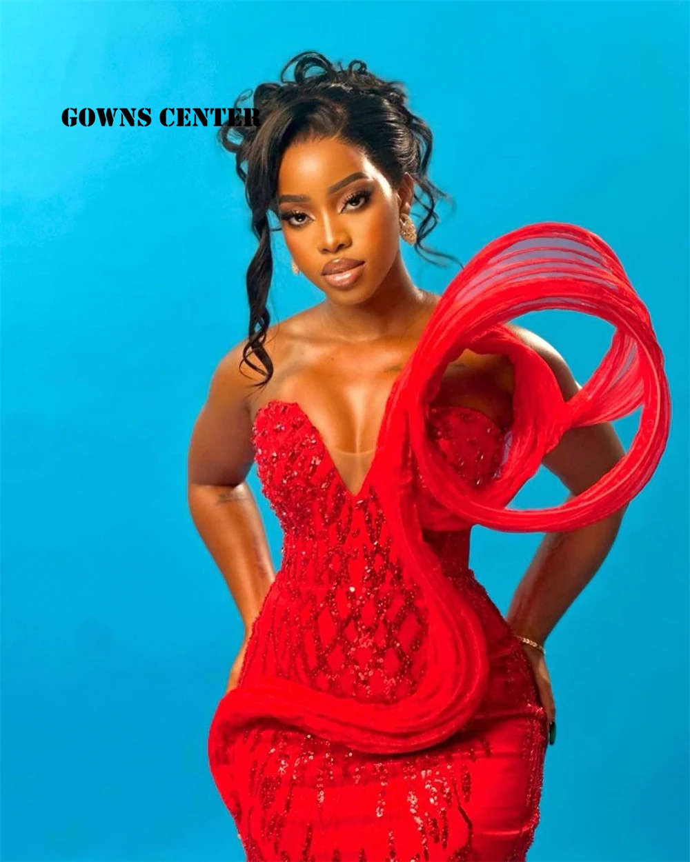 

Unique Design Red Beaded Aso Ebi Mermaid Prom Dress Pleat African Evening Party Gowns Luxury Dresses Women 2025 Customized