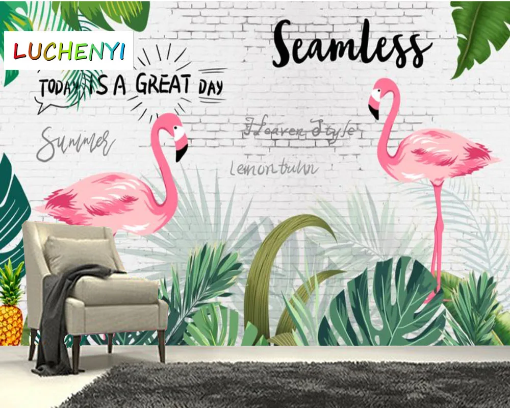 Papel de parede custom tropical plant flamingo, leaves  wallpaper mural,living room tv wall  bedroom home decor