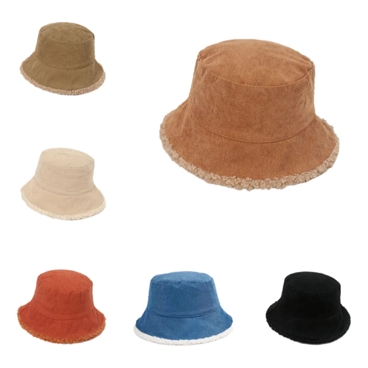 

Fashion Solid Color Simple Bucket Hat Lambhair Warm and Skin Friendly Fisherman's Hat Corduroy Windproof Double-sided Basin Hat