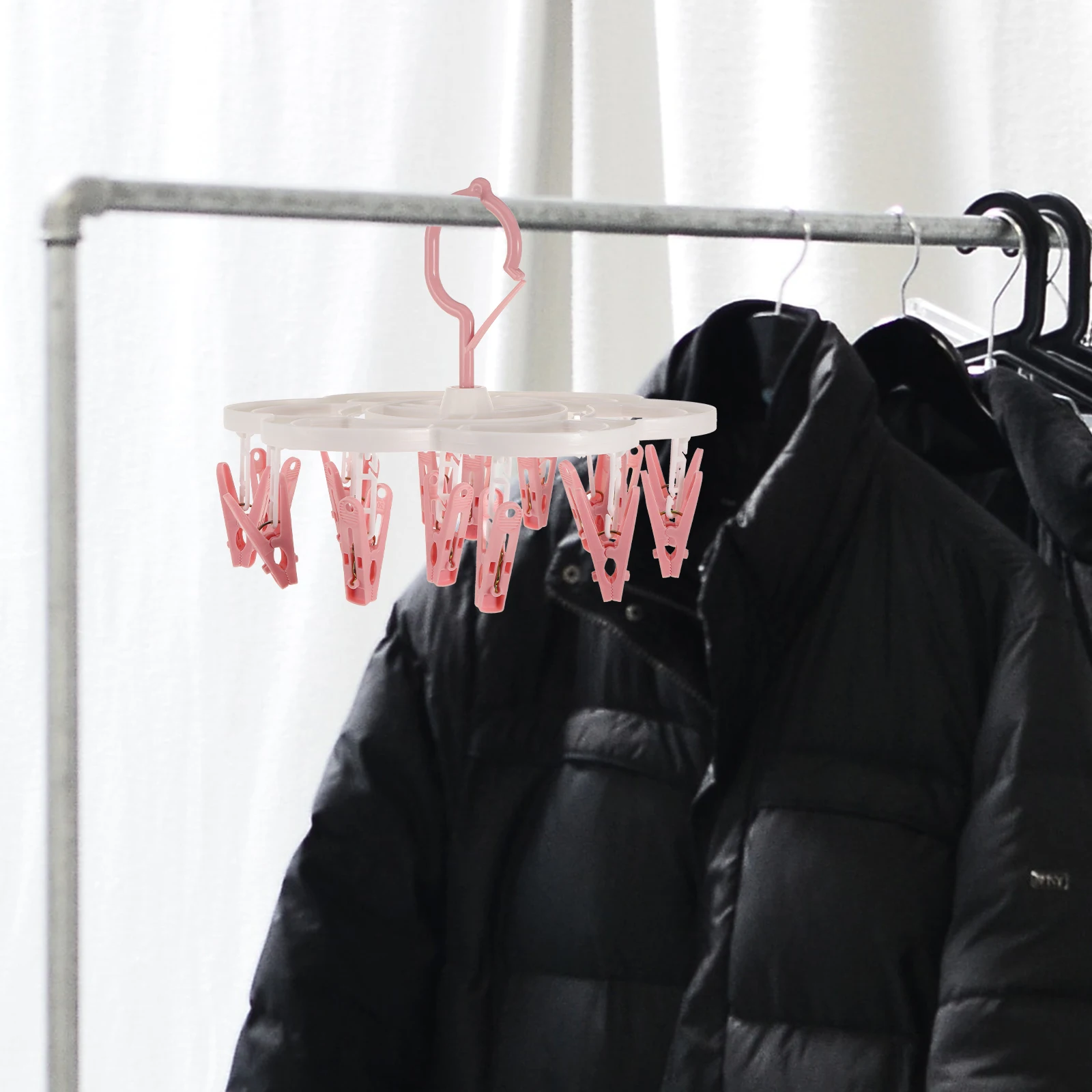 

Windproof Drying Rack Sturdy Clip Hanger Convenient Bras Nonslip Pink Towels Hanging