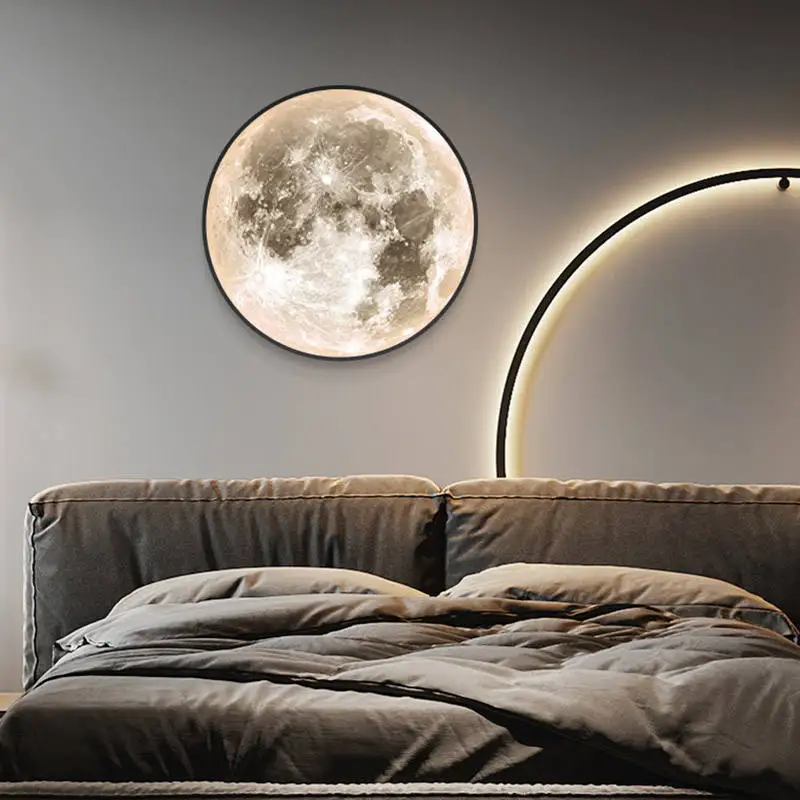 Nordic Minimalist Art Moon LED Wall Lamp Hotel Bedroom Bedside Aisle Corridor Cafe Showroom Decor Wall Sconce Lighting