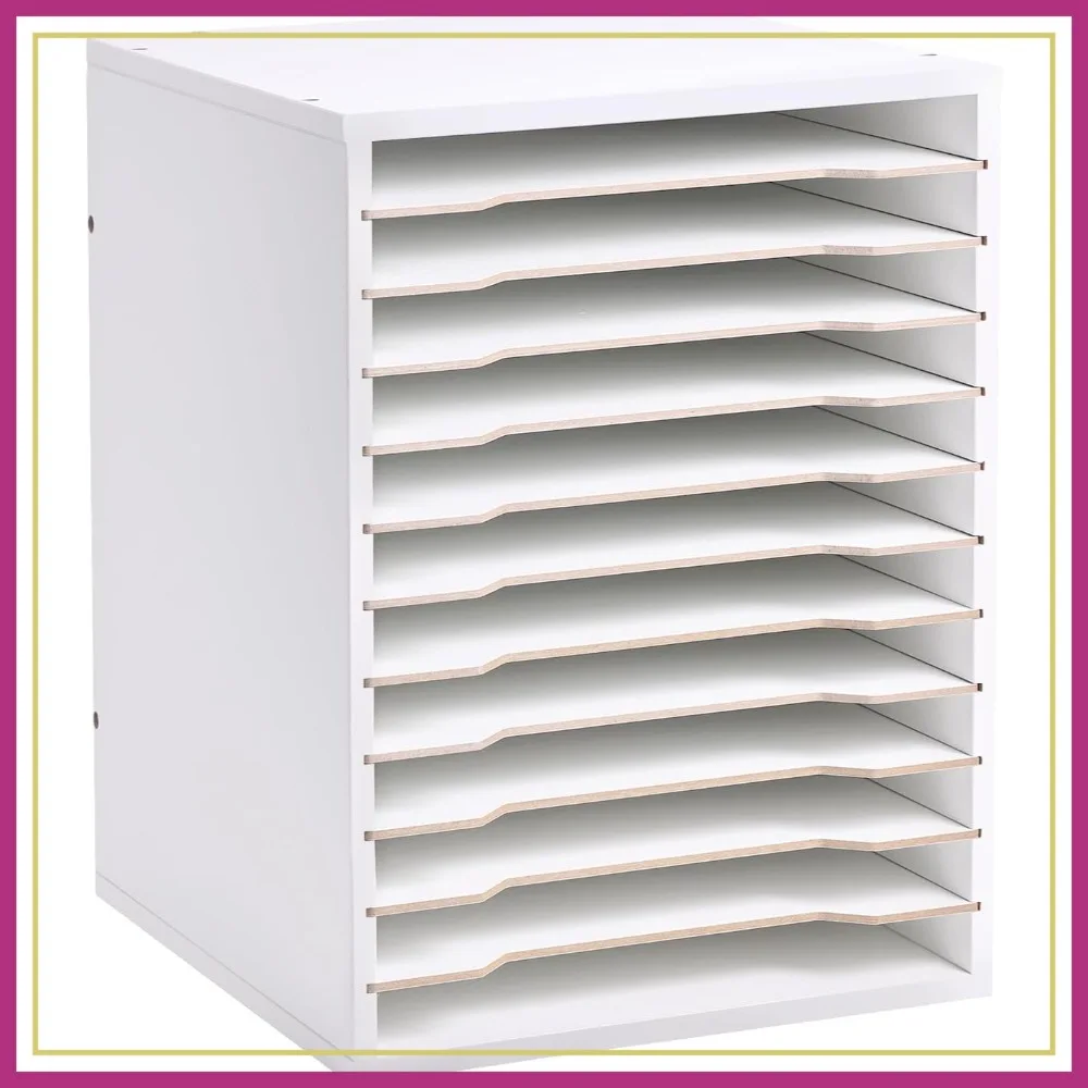 

12 Slot 8.5" x 11" Paper Organizer, Wood Adjustable Shelves Storage Shelf for Scrapbook, Cardstock, Construction Paper, Office Home Desk