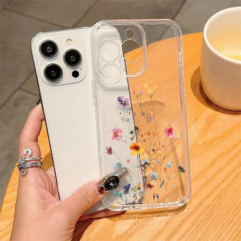 Soft Silicone Phone Case For iPhone 11 12 13 14 15 16 17 Pro Xs Max Mini 8 7 6 6s Plus 16e 17e Air Flower Print Anti-Fall Cover view 2