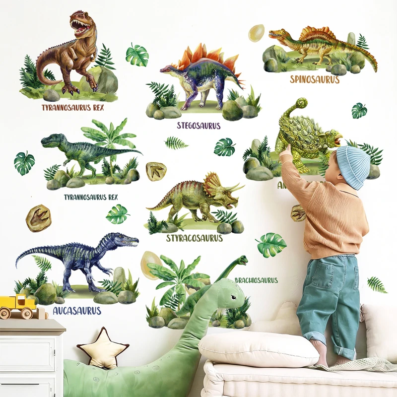 Realistic Jurassic Jungle Dinosaur Vinyl Wall Stickers for Home Nursery Room Decorations Kids Puzzle Sci-fi Animal Big Decals